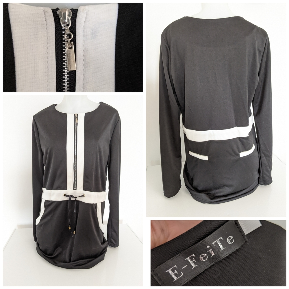 Black And White Mini Dress With Zipper Sz M, NWOT
